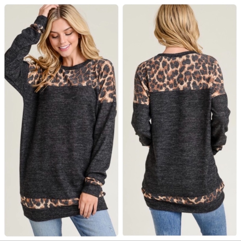 🎉Host Pick🎉 First Love Black Leopard Contrast Sweater, NWT - Picture 3 of 5
